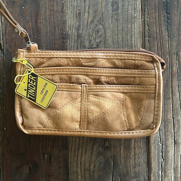 Vintage Tinder Brown Leather Crossbody Wallet Bag | Genuine Leather | NWT 8.5" W - Picture 1 of 12